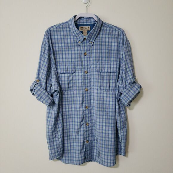 Duluth Trading Mens Roll-Tab Sleeve Plaid Vented-Back Button-Down Shirt Blue XL - Picture 2 of 7